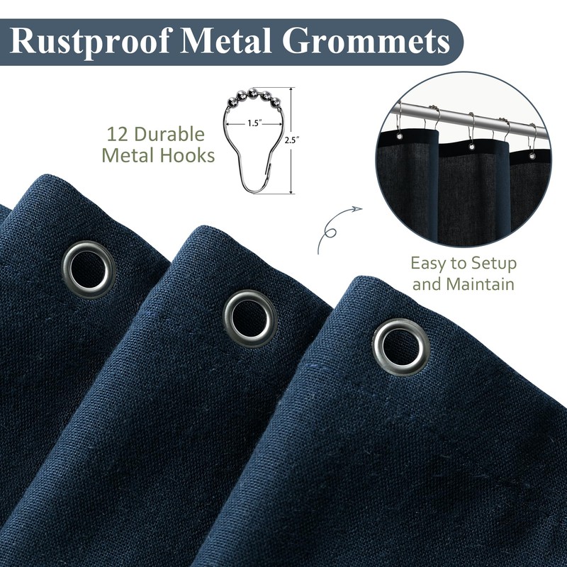 Naturoom Navy Blue Shower Curtain for Bathroom, Linen Textured Weighted