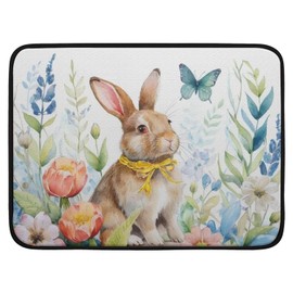 Easter Dish Drying Mat 18x24 Inch,Rabbits in Flowers Absorbent Drainer Rack Mats Absorbent Fast Dry Dish Pad Protector Kitchen Counter Accessories
