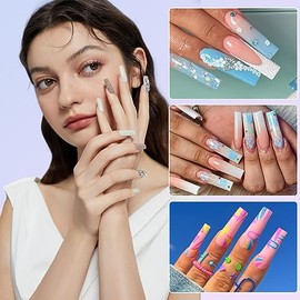 LIONVISON 500 Puntas de Uñas Sin Curva C, Puntas de Uñas Cuadradas Largas, 10 Tamaños, Media Cubierta, Uñas Artificiales, Rectas, Cuadradas, Francesas