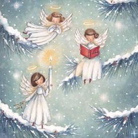 Pack of 6 Charity Christmas Cards (MED-CHMT0033) - Angels on Branches - 6 Lovely Artistic Christmas Cards From Medici - Sold in Aid of Marie Curie