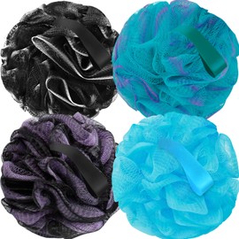 Carrie Joe Loofah Sponge Soft Mesh Shower Puffs for Body Wash Bath Sponge Body Scrubber for Women & Men Body Exfoliator-Bathing Accessories(60G L 4Pcs)