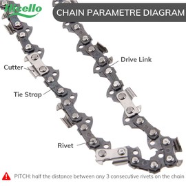 Hicello Chainsaw Chain for 12 Inch (30cm) Guide Bar, 44 Drive Links, 3/8" LP Pitch, 0.050" Gauge, Pole Saw Chain Compatible with STIHL Compatible with Husqvarna Compatible with Oregon and More