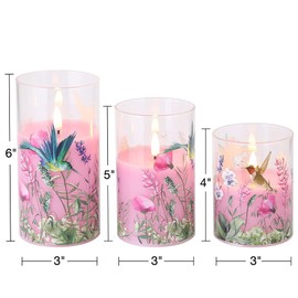 Girimax Sunflower Glass Flameless Candles with Remote, Battery Operated Flickering LED Pillar Candles Set of 3