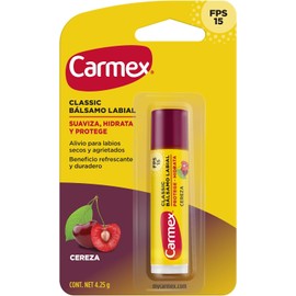 Carmex, Bálsamo Labial Hidratante Classic en Barra sabor Cereza, para Labios Secos y Agrietados, Protege y Suaviza, con Protección Solar FPS 15, 4.25 gr