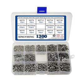 XINGYHENG 1200Pcs 304 Stainless Steel M2/M3 Stainless Steel Hex Socket Head Cap Screws Nuts Assortment Kit with Box