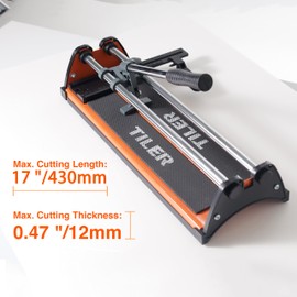 TILER 17 Inch Manual Tile Cutter, Professional Porcelain Ceramic Tile Cutter with Chrome Plated Solid Rails,Bonus 2pcs Spare Tungsten Carbide Cutting Wheel, Adjustable Fence Gauge, Anti-Skid Feet