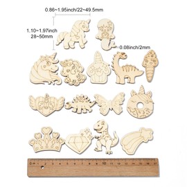 UR URLIFEHALL 100 Pcs Unfinished Wood Cutouts Blank Wood Slices Wooden Paint Crafts for DIY Ornaments Cartoon Embellishments Card Crafts Home Garden Decor