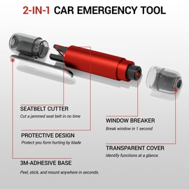 4 Pack Window Breaker Seatbelt Cutter, 2-in-1 Car Window Breaker Tool, Safe Hammer Glass Breaker and Seat Belt Cutter Underwater, Emergency Escape Tool with Test Glass for Automotive Accidents, Red