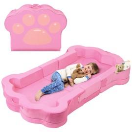 whiffee Foldable Portable Toddler Travel Bed,Toddler Floor Bed with Washable Cover for Kids,Soft and Safe (Pink)