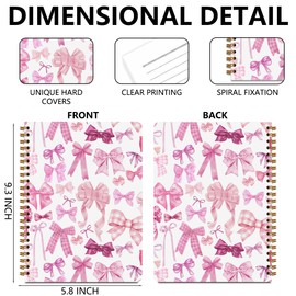HZMLYDJ 2Pcs Spiral Notebook, Pink Bow College Ruled Spiral Notebook, 160 Pages Hardcover Notebooks Journals for Writing Travel Business Office, Cute Pink Aesthetic Notebooks for Women