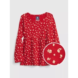 Gap NWT BABY GAP 5T RED FLORAL LONG-SLEEVE PEPLUM TUNIC TOP