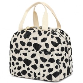 Corduroy Lunch Bag for Women Girls Lunch Tote Bags Reusable Insulated Lunch Box for Work Picnic School Travel (Beige Corduroy Cow Print)