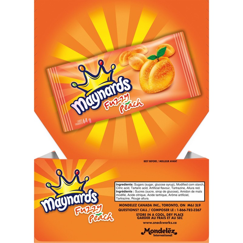 Maynards Fuzzy Peach Candy, 64g (Pack of 18) (Imported from