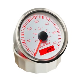 ELING 85mm Waterproof GPS Speedometer 0-60 MPH Speed Gauge Kit for Marine Boat Car Jet Ski 12V 24V(White+Stainless Steel)