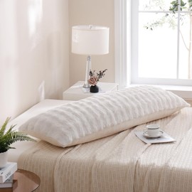 Chumerry Faux Fur Body Pillow Cover, Super Soft Fuzzy Plush Bedding Pillow Long Pillowcases 1 Pieces, Chic Striped Plaid Geometry Decorative White Body Pillowcase for Couch, Bed, 20 x 54 Inches