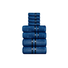 Dewall Maisons Navy Blue 8-Piece Premium Towel Set - 100% Cotton - Soft, Absorbent, Durable - Includes 2 Bath Towels, 2 Hand Towels, 4 Washcloths - Perfect for Upgrading Bathroom Décor
