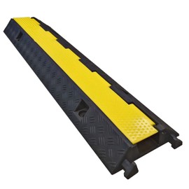 Electriduct Cable Protector 1 Channel 2.75" x 2" Traffic Hose and Wire Cover Rubber Black Base with Yellow Lid (3 Feet) 5,000 lbs/axle - Pack of 2