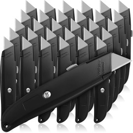 30 Pcs Box Cutter Bulk Retractable Blade Utility Knife Heavy Duty Aluminum Alloy Razor Shell Knife Razor Knife for Cartons, Cardboard and Boxes, DIY, Factory, Home, Office, Craft (Black)