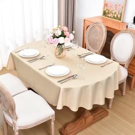 eeivs Oval Tablecloth 60 x 84 Inch Washable Polyester Table Cloth Solid Beige Heavy Duty Fabric Table Cover Daily Use for Dining Home Kitchen Party Wedding
