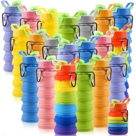Sunnyray 20 Pack Collapsible Water Bottles 17oz Silicone Portable Water Bottle Bulk Foldable Leak Proof Water Bottle Reusable Sports Bottles with Clip for Travel Hiking Camping Outdoor (Colorful)
