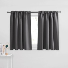 PONY DANCE Gray Short Curtains Half Window Curtains for Kitchen, Privacy Curtain Tiers for Windows, Energy Saving Curtain Tiers for Bathroom, Wide 29 x Long 30 inches per Panel, Grey, Set of 2
