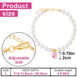 Mxxipp Cat Pearl Collar with Heart Pendant, Cute Pink Pearl Pet Necklace, Adjustable Wedding Party Pet Jewelry Accessories for Puppy Kitten- L