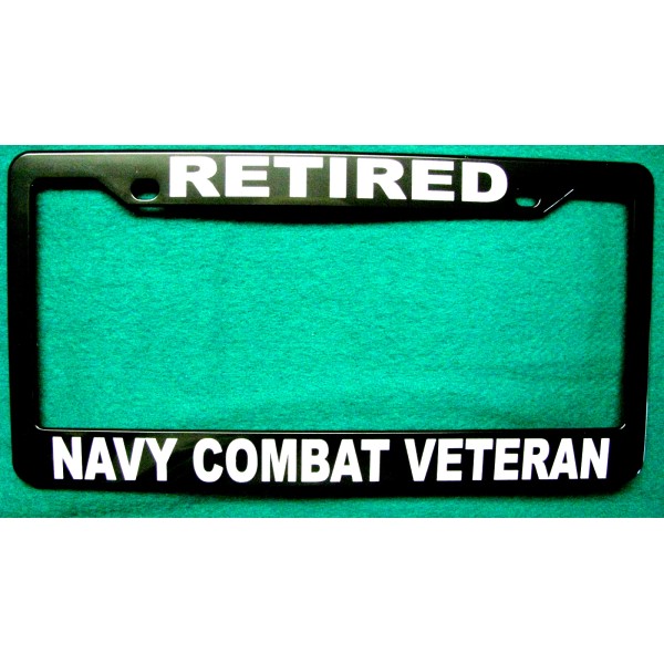 ABCCO License Plate Frame, Polished ABS-RETIRED/NAVY COMBAT VETERAN-#8632W