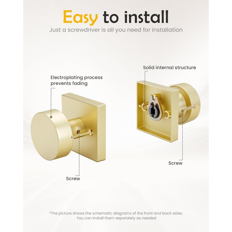Goldenwarm Zinc Alloy Brushed Gold Dummy Door Knobs Interior 2