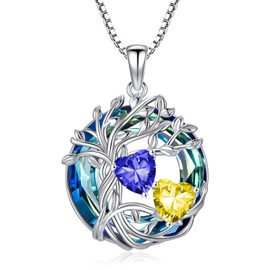 Sapphire and Citrine Necklace s925 Sterling Silver Tree of Life September and November Birthstone Pendant Necklace with Austrian Crystal Jewelry Christmas Valentine Mothers Day Birthday Gifts for Women Her Girlfriend Wife Sister Mom