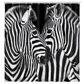 Zebra Print Shower Curtain Black and White, Cute Zebra Animal Bathroom Shower Curtain Nature Wildlife, Modern Art Decor Shower Curtain Set Stripe Design Shower Curtain Hooks Included 72X702IN