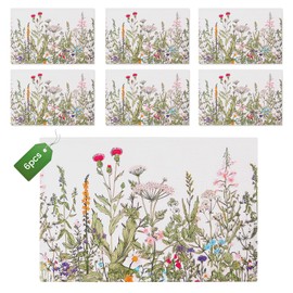 Washable Place Mats, Set of 6 Placemats, 30 x 45 cm Linen Placemat with Flowers and Plant Pattern, Washable Place Mats for Dining Room and Kitchen, Table Decoration