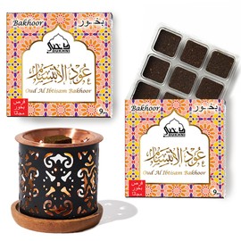 Oud Al Ibtisam Bakhoor Set عود بخور و مبخرشمعدان by Dukhni | 2 x 9 Piece Each & Taj Bakhoor Burner | Arabic Bakhoor Incense | Warm Floral Oud Blend | Perfect for Prayer Time | to Relax & Meditate