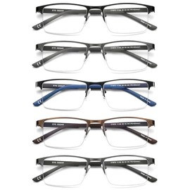EYECEDAR 5 Pack Blue Light Blocking Reading Glasses Men Metal Half Frame Spring Hinges Rubber Flexible Temple Computer Eyeglasses Readers for Men 2.25