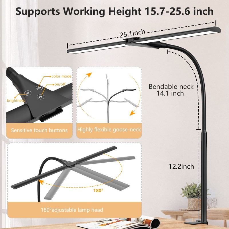 EppieBasic LED Desk lamp,Double Head Architect Desk Lamps for Home