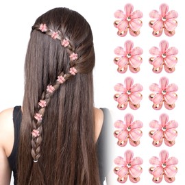 Kioiner 10 Pcs Mini Diamond Hair Clips, Small Flower Hair Clips Cute Crystal Hair Claw Clips Non-Slip Hair Pins Sweet Artificial Bangs Clips for Women Girls Hair Decoration (Pink)