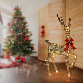 1 Piece Light up Christmas Decor Deer, Light up Reindeer with LED String Lights, Christmas Decorations Outdoors Reindeer, Extension Cord, Ground Stakes, for Outdoor Yard Using