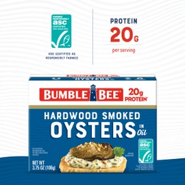 Bumble Bee Canned Hardwood Smoked Oysters, 3.75 oz Can - Ready to Eat - 18g Protein per Serving - Gluten Free