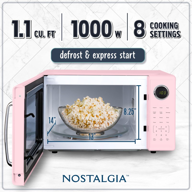 Nostalgia Retro 1000W Microwave Oven 1.1 Cu Ft Capacity –