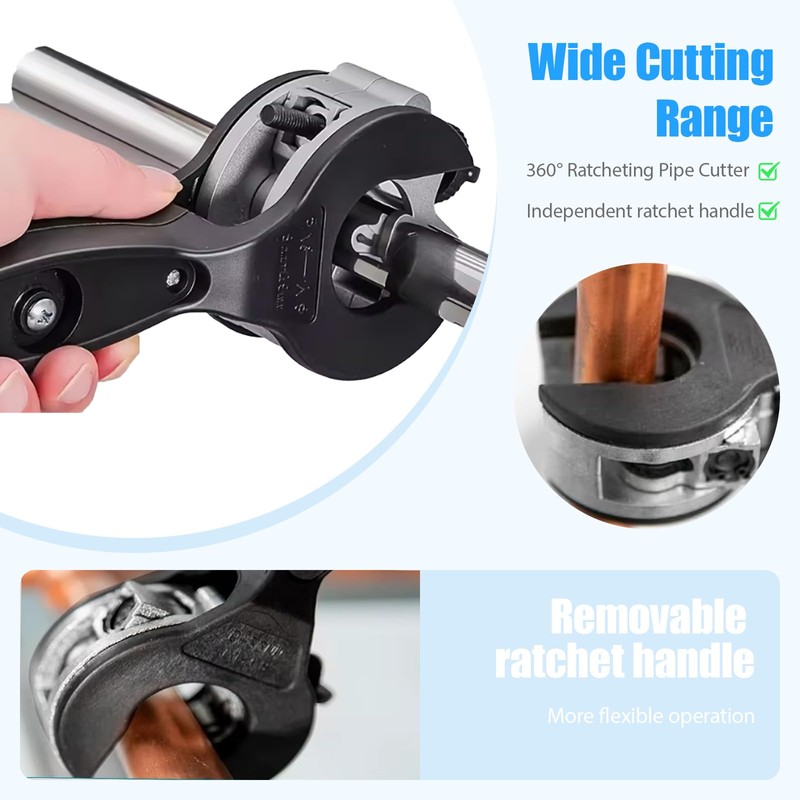 Ratcheting Pipe Cutter, 2 in 1 Close Quarters Tube Compact