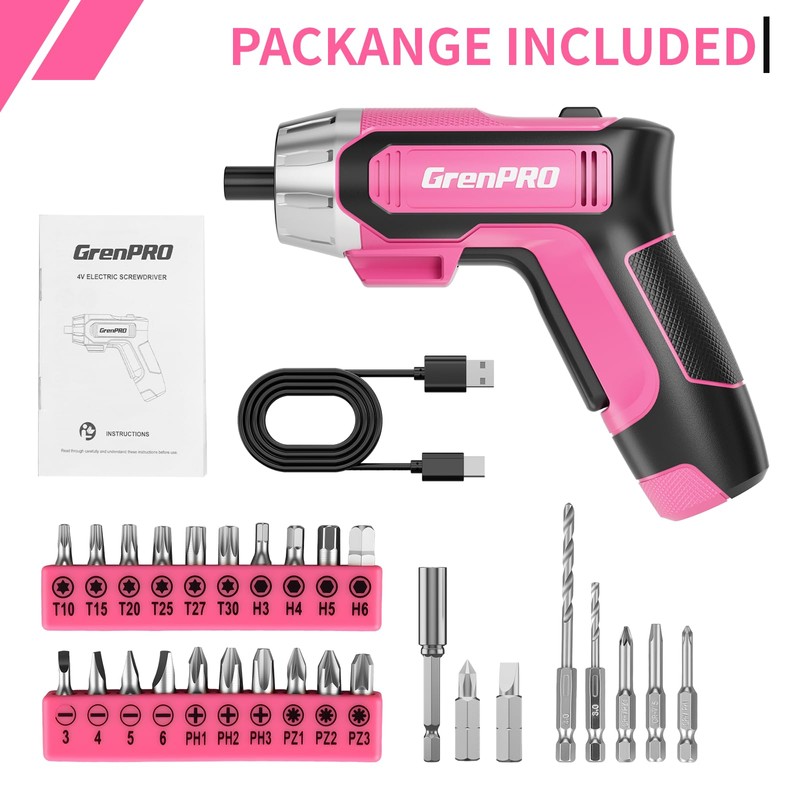 GRENPRO 4V Cordless Screwdriver Rechargeable, Electric Screwdriver Cordless 29pcs, USB