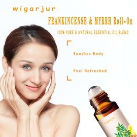 2 Pack Frankincense & Myrrh Essential Oil Blend Oils Roll On - 100% Natural Fragrance Oil, Vitamin C - Lemon - Patchouli & Rosemary - Natural Perfume-10ML