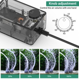 hygger See-Through Air Pump for Aquarium: Adjustable Oxygen Pump，Silent Powerful Aerator Pump 2.5W 2 Air Outlets Ultra Silent for Small Medium Fish Tank,Hydroponic Systerm, Household Commercial Use