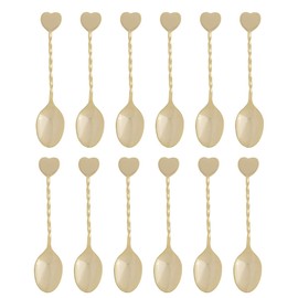 Fino Demi Spoon Set, Heart Design, Gold Plated Stainless Steel, Made in Japan, Set of 12