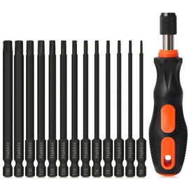100mm Torx Screwdriver Sets Hakkin Long Torx Bit Set S2 Steel Magnetic Torx Security Bits 1/4”Hex Shank Star Screwdriver Bits T5, T6, T8, T9, T10, T15, T20, T25, T27, T30, T35, T40
