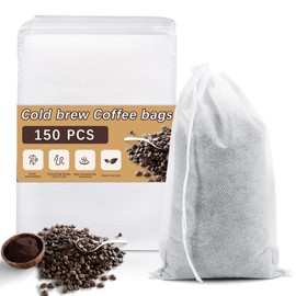 150 Pcs Cold Brew Bags 4x6 inch, No Mess Disposable Cold Brew Coffee Filter Pouches with Drawstring Large Empty Tea Bag for Loose Leaf Tea, Iced Coffee, Herbs, Spice, Home brewing, Hot pot