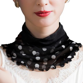 sanctrifolium 100% Silk Neck Cover, Snood, Neck Warmer, UV Protection, Cold Protection, Sunburn Protection, Silk Women's, black large dot