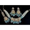 Kundan Polki Jewellery Set (Teal Blue)