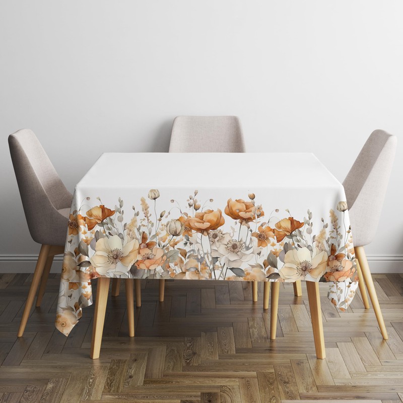 Tablecloth 152 x 213cm Rectangular, Eucalyptus Floral Table Cover for