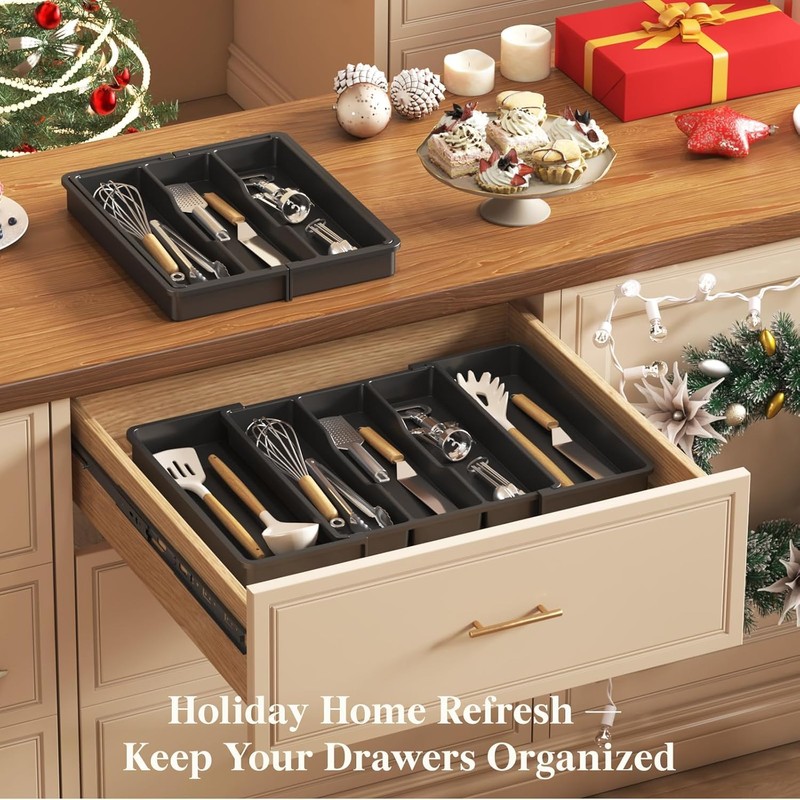 Lifewit Utensil Organizer for Kitchen Drawers, Expandable Cooking Utensil Tray,