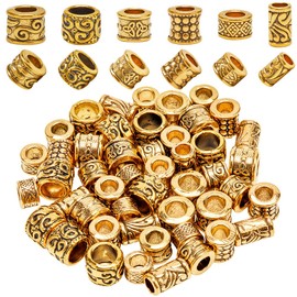 SOFPLATE 1 Box 60pcs Alloy Large Hole Spacer Beads Tibetan Spacer Beads Gold Antique Golden European Rondelle Round Metal Tube Hollow Column Bead Bulk for jewellery Making Women DIY Crafts Accessories
